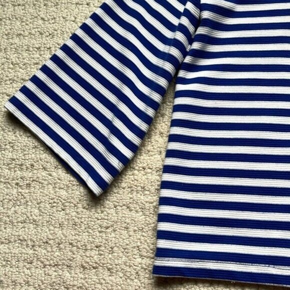 Anthropologie Blue & White Striped Back Zip Top Size Small - Picture 3 of 9
